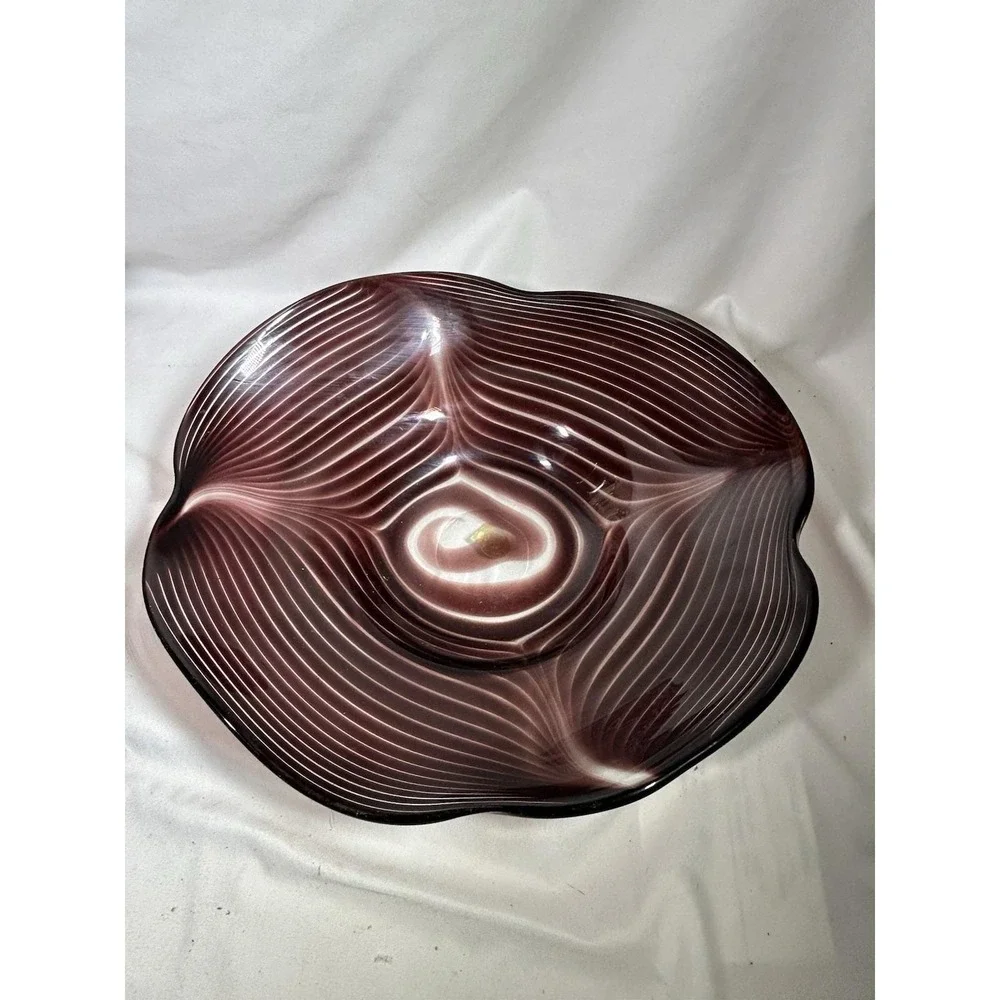 Vintage Kastrup Glas Glass Denmark Purple Wave Dish Platter MCM Mid Century